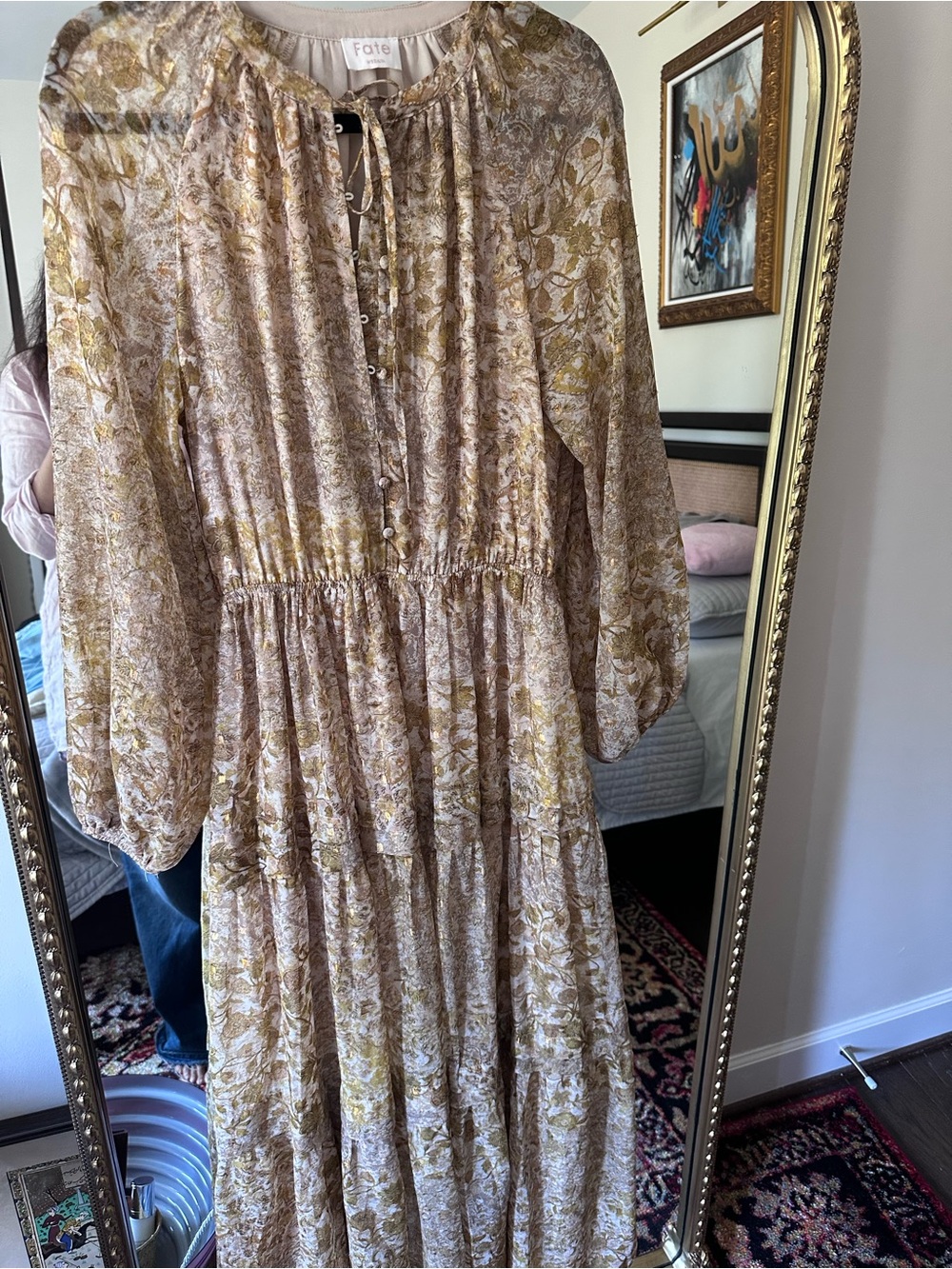 Fate Floral Tiered Maxi Dress in Beige and Mustard Tones